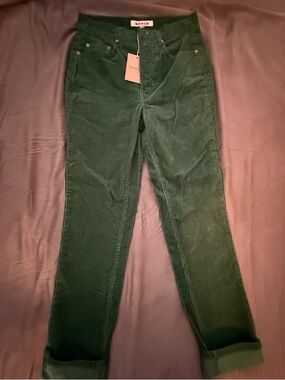 High-Waist Green Corduroy Pants